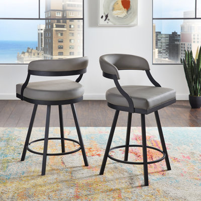 Alisier Black Finish Metal Vegan Leather Swivel Chair (Set Of 2)