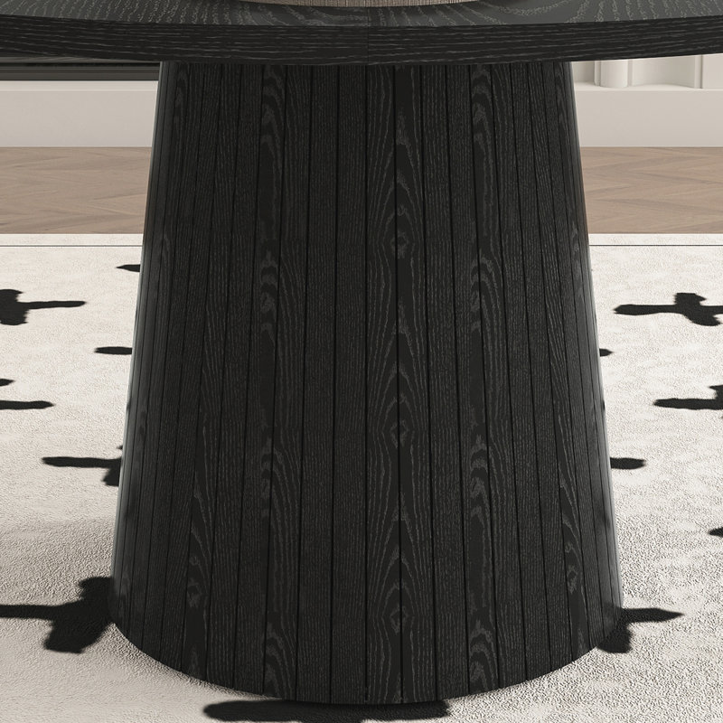 Table de salle à manger ronde, table de cuisine moderne de style champêtre avec piètement en bois, Black