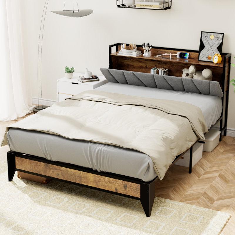 Jarl Upholstered Bed with Headboard Hidden Cabinet, King