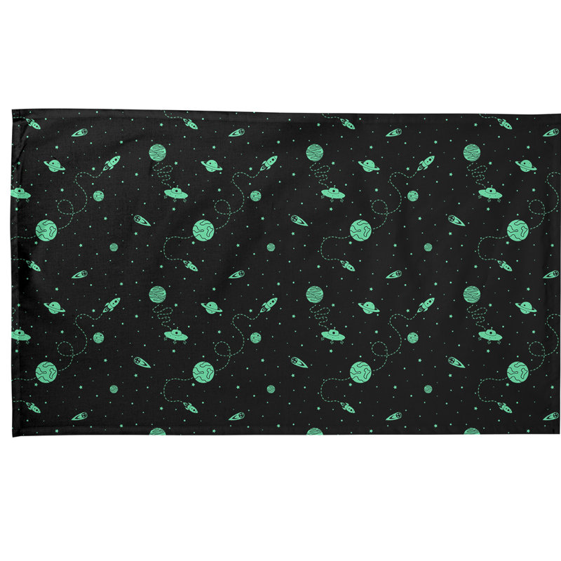 Serviette de thé à motif extérieur space, Polyester sergé, Noir / Vert