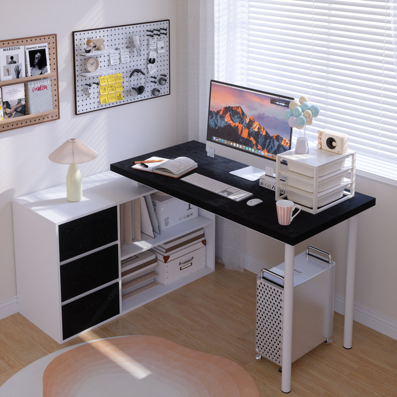 Luitgard 53'' W L-Shaped Writing Desk, Black/White