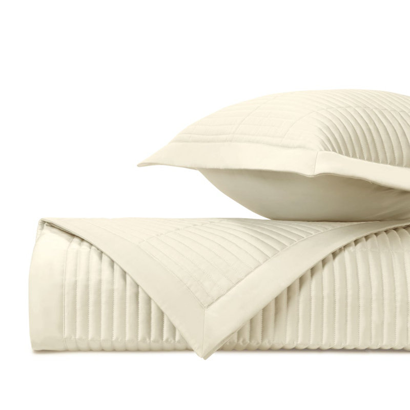 Channel Quilted Sateen Coverlet, King Coverlet / Bedspread, Ivory