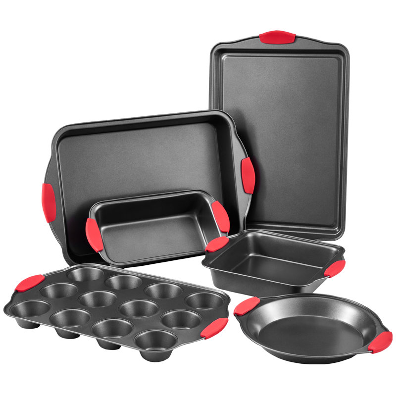 Baking Pan Set 6-Piece Nonstick Carbon Steel Bakeware Set with Silicone Handle