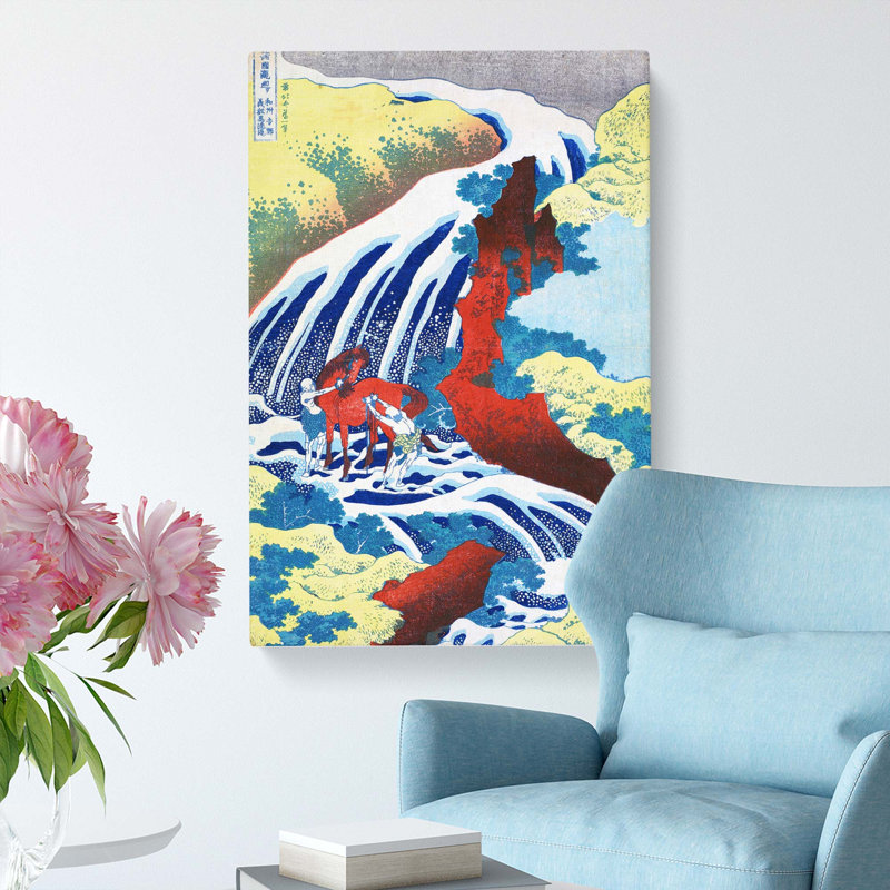 Yoshitsune Falls by Katsushika Hokusai - Wrapped Canvas Painting, 60cm H x 40cm W x 3cm D