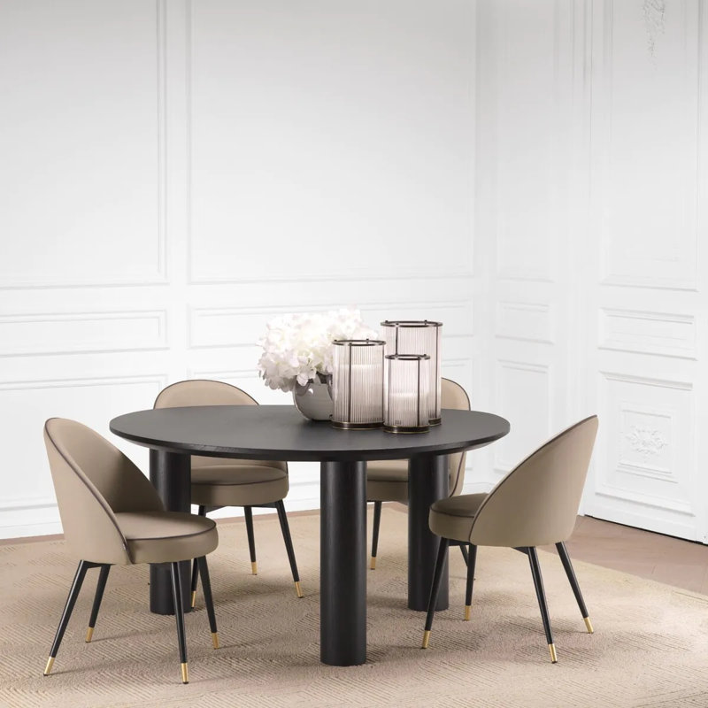 Cooper Upholstered Dining Chair, Black/Brass/Gray