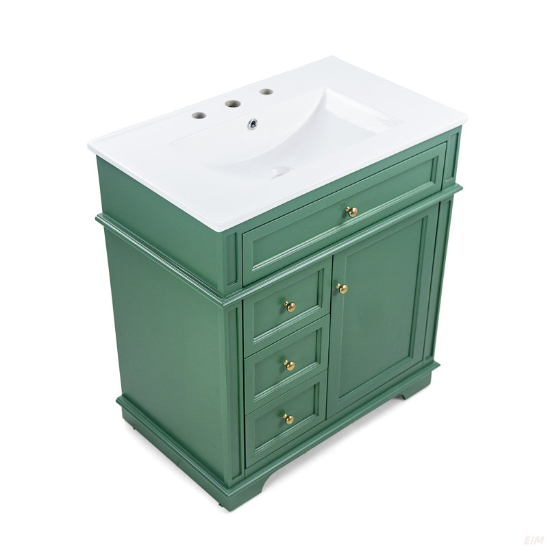 30" Bathroom Vanity With Sink, One Tip-Out Drawer, Three Drawers, Door Shelf, Soft Closing Door