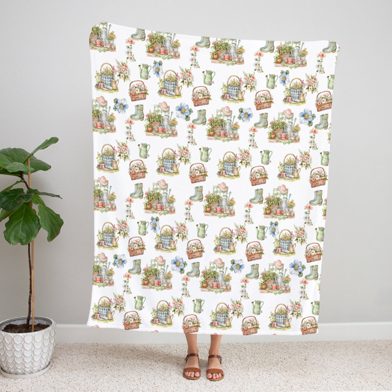 Throw Blanket, 51" W x 60" L, Floral/Abstract, Green/Blue/White