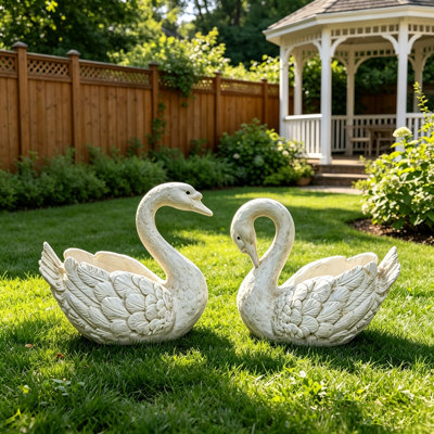 12.8'' tall Vintage White Resin Swan Planter Statue, Large Decorative Swan Flower Pot Sculpture Weatherproof Outdoor Garden Ornament for Front Yard Flower Bed, Lawn, Porch, Courtyard Landscape Decor