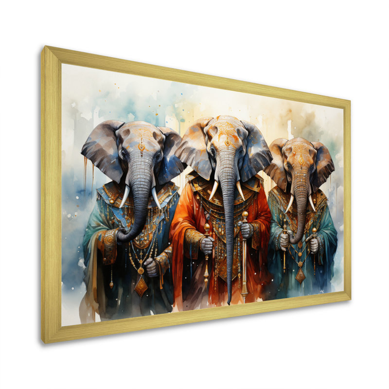 «African Sacred Elephants II», reproduction sur toile, Cadre doré à une seule photo, H 16 po x l 32 po x P 1 po