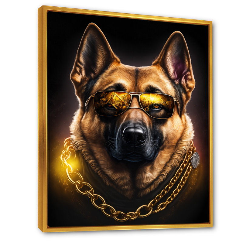 «German Shepherd Gangster in NYC II», impression sur toile, H 32 po x l 16 po x P 1 po, Toile avec cadre flottant or
