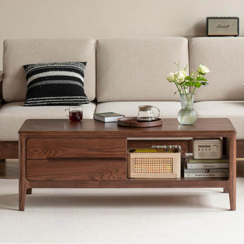 Table basse en chêne avec coins arrondis, H 17,71 po x L 39,37 po x l 19,68 po