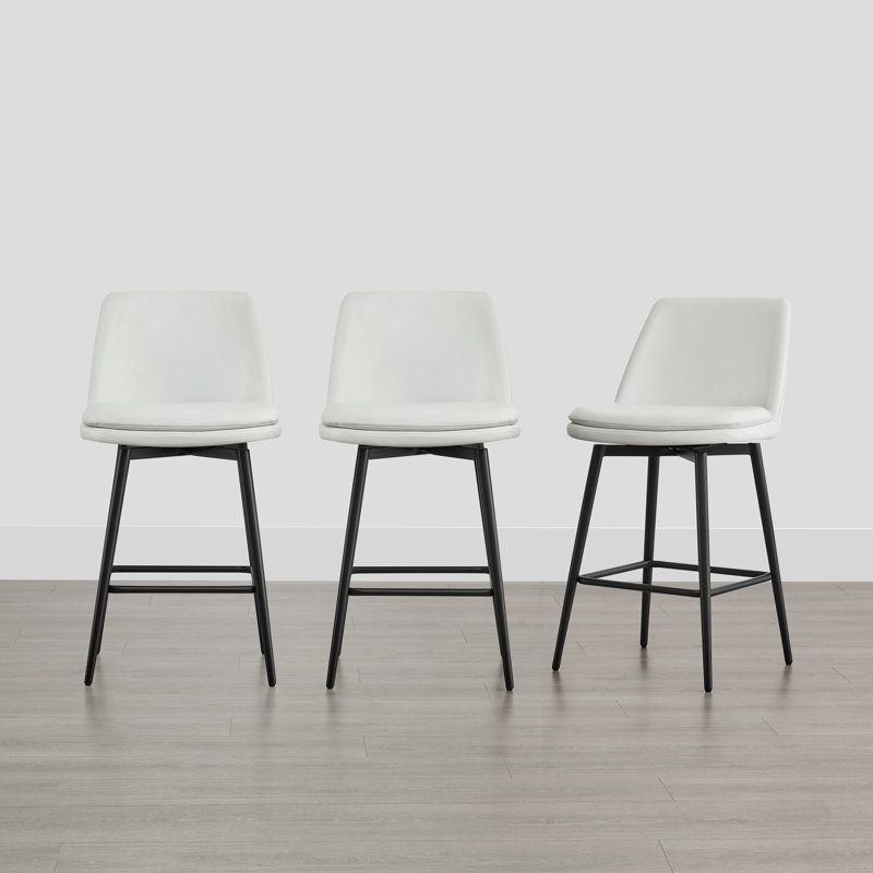 Betzalel Swivel Upholstered Counter Stool with Metal Frame, White