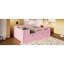 Lit plateforme rose en bois pleine grandeur avec tiroir de rangement et garde-corps, structure en pin +, garde-corps à assemblage simple, clôture semi-fermée, rangement multiple, fabrication, aucun sommier tapissier requis,