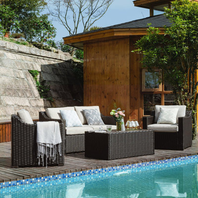 4 Piece PE Wicker Patio Conversation Set