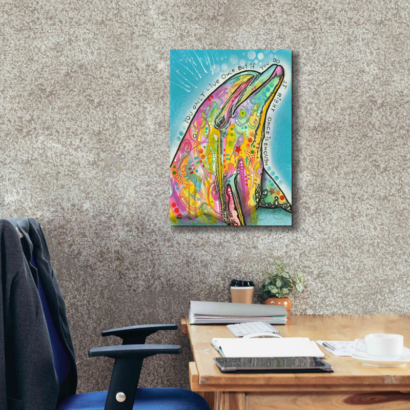 «Dolphin» par Dean Russo, art mural sur toile, H 26 po x l 18 po x P 0,75 po