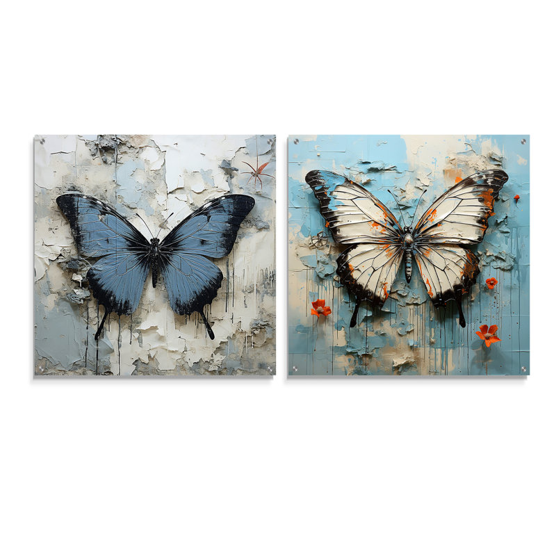 «Urban Butterflies Graffiti Accents», ensemble de 2 verres muraux en acrylique, H 16 po x l 33 po