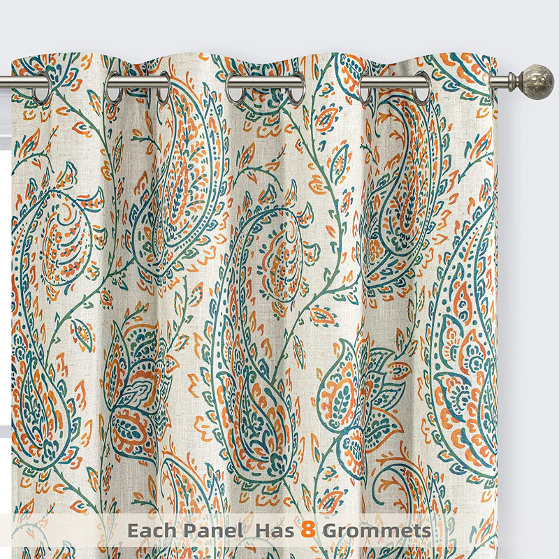 Kamsy Linen Curtain, Orange/Sage