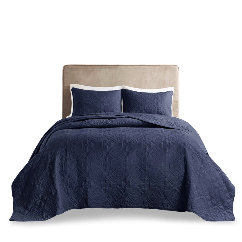 Couvre-lit bleu marine 3 pièces pour lit double / grand - housse en microfibre, rembourrage 100%, lavable à la machine, coquille de style, rembourré, slovène