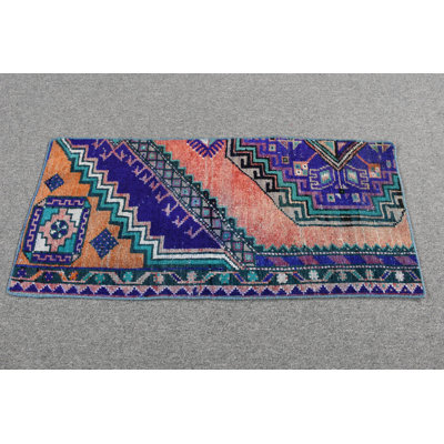 Tapis de porte turc rétro avec motif géométrique bleu vif pour une décoration bohémienne