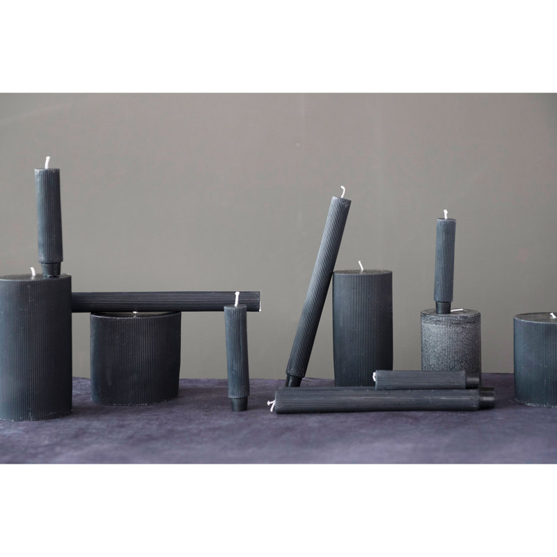 Bougie pilier non parfumée à plis thermolaqués, Pilier 3 po x 3 po, Noir