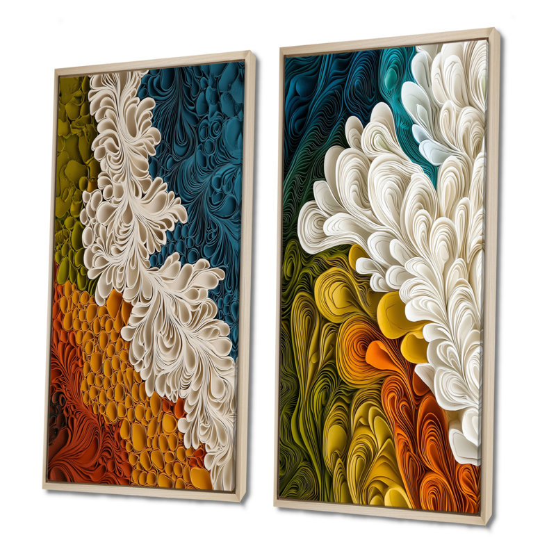 Biomorphism Earth Rhythm In Chaos II - Abstract Wall Art, 2 pièces, H 28 po x l 25 po, Cadre crème crème