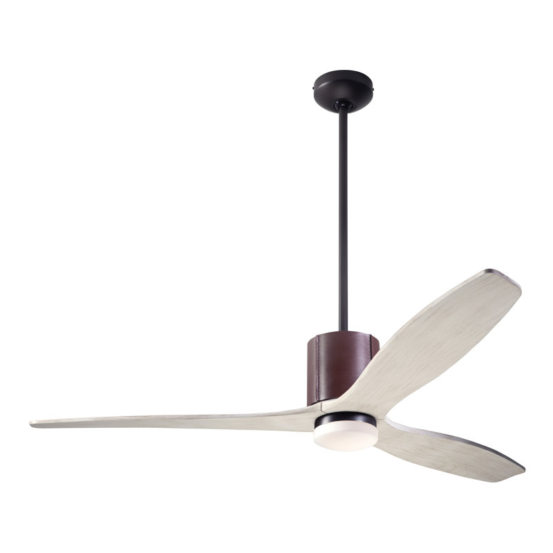 LeatherLuxe 54'' Ceiling Fan with LED Lights, Dark Bronze/Chocolate, Wall/Remote Combo Controls, Whitewash