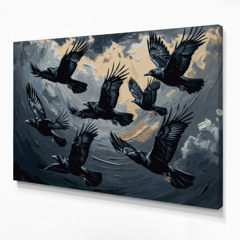 Birds American Crow, art mural sur toile grise, H 20 po x l 30 po