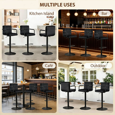 Mid-Century Modern Adjustable Height Swivel Low Back Velvet Upholstered Barstools with Metal Frame