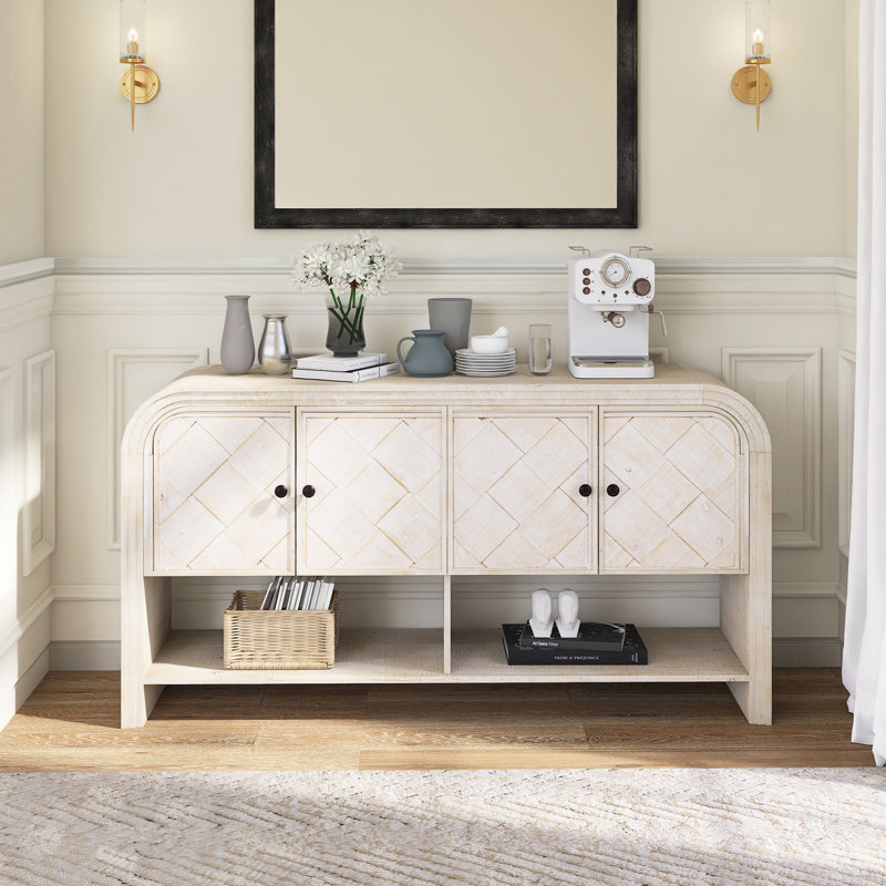 59.8" Wood Sideboard With Solid Wood Veneer, Beige