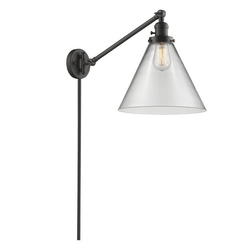 Lampe murale avec bras pivotant 1 lumière Cone, Bronze frotté à l'huile, Clair, Ampoule incandescente rétro 60 watts