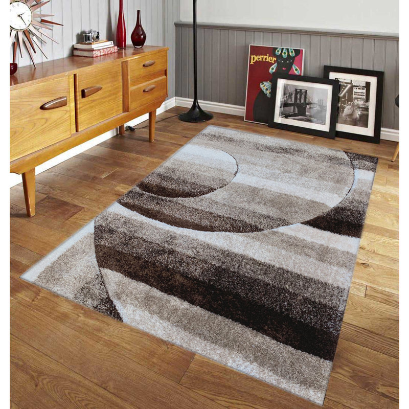 Tapis brun/beige fait main Passerine, Rectangle 5 pi x 8 pi