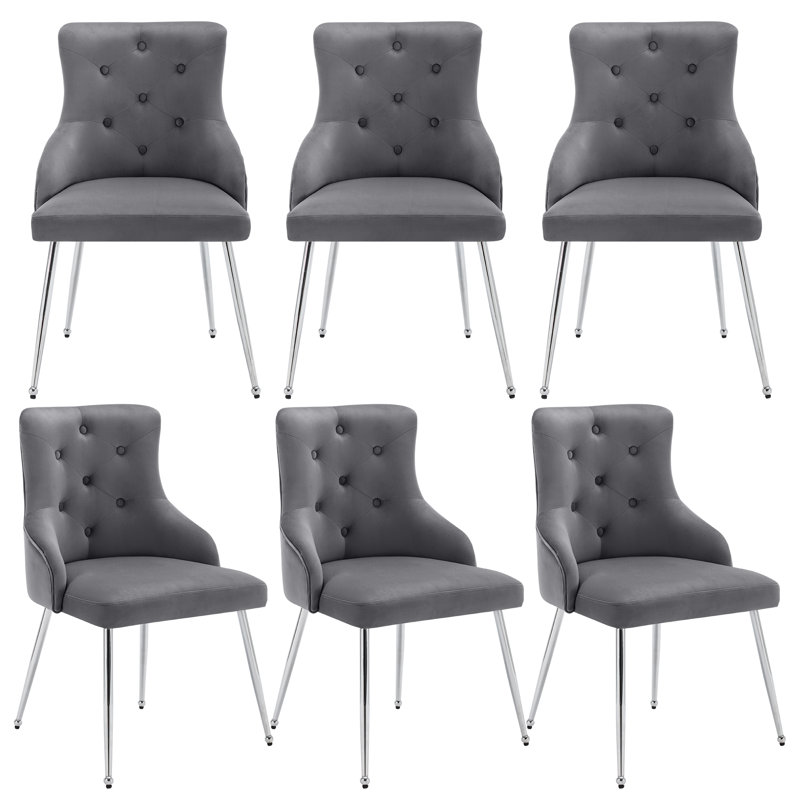 Locri 87.5cm H Tufted Upholstered Back Side Chair in Grey