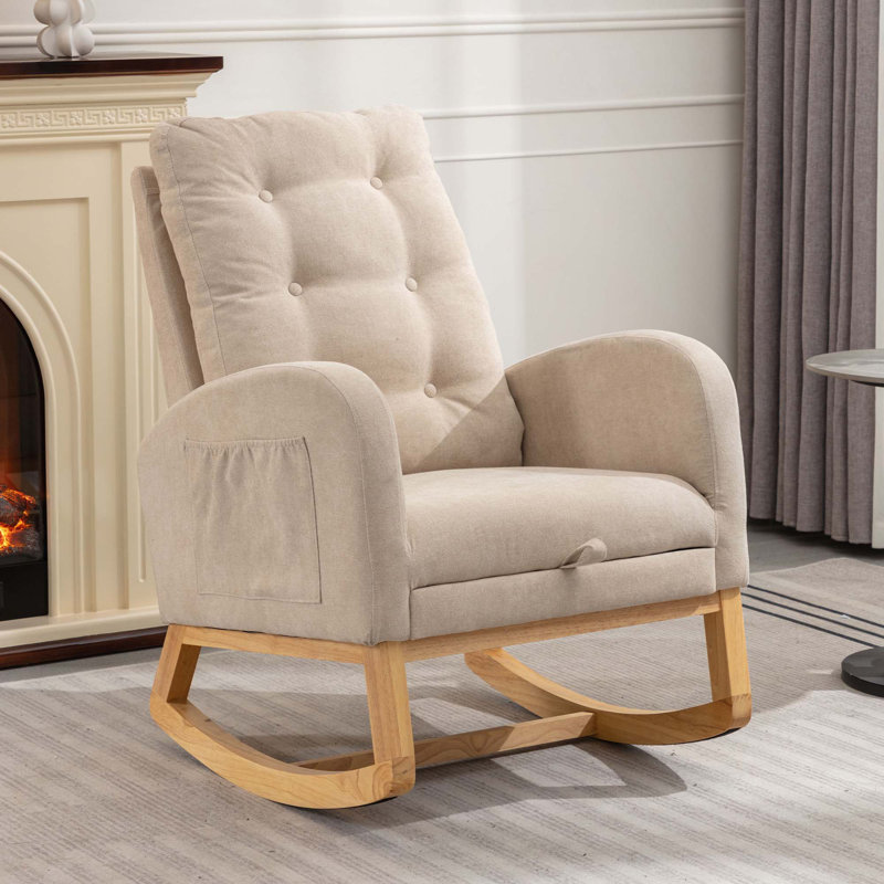 Chaise berçante d'appoint à haut dossier avec repose-pieds pour chambre à coucher ou espace de vie, Beige