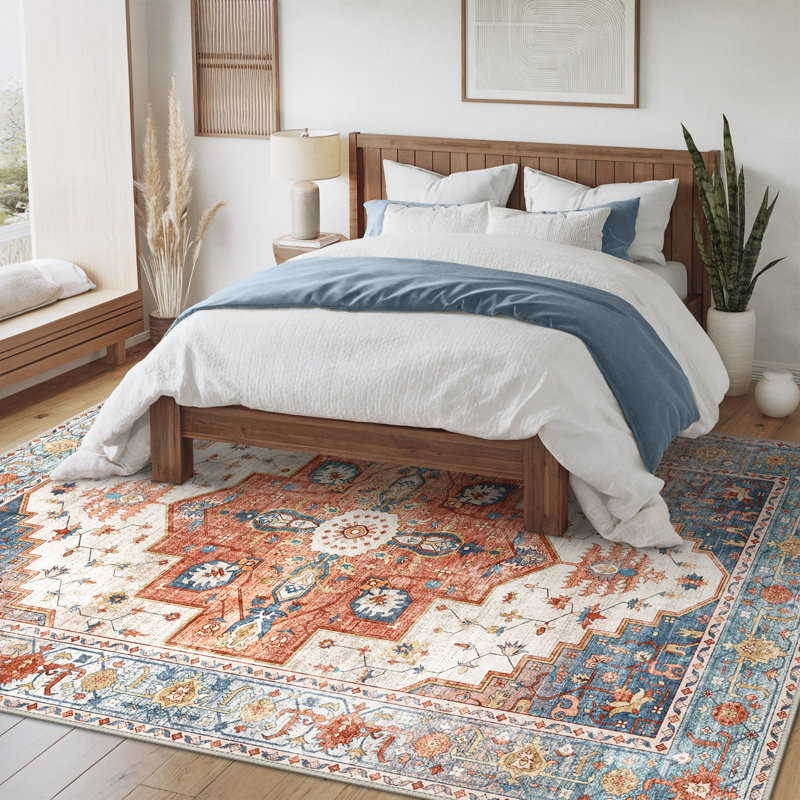 Area Rug, Rectangle 160 x 230 cm, Orange/Blue/Beige