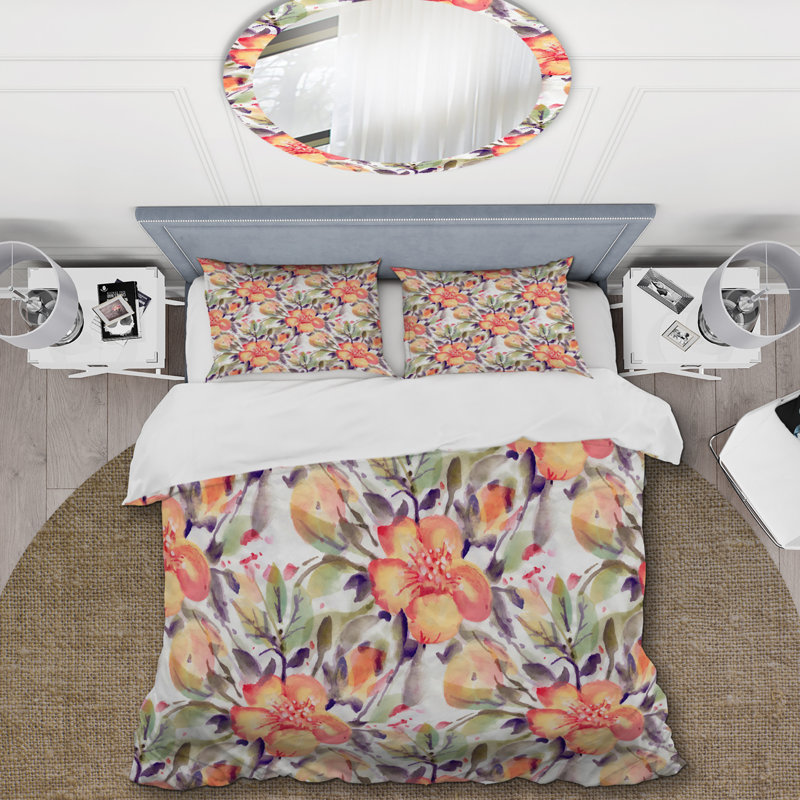 Fleurs et feuilles d'oranger - Ensemble de housse de couette Cabin & Lodge, Housse de couette simple + 1 taie décorative stan