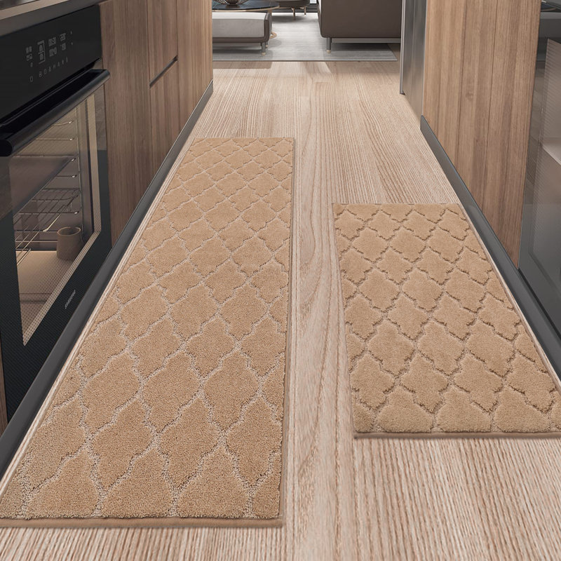 Muhd Kitchen Mat Set of 2, Beige, Rectangle 2' x 3'+ 2' x 5'
