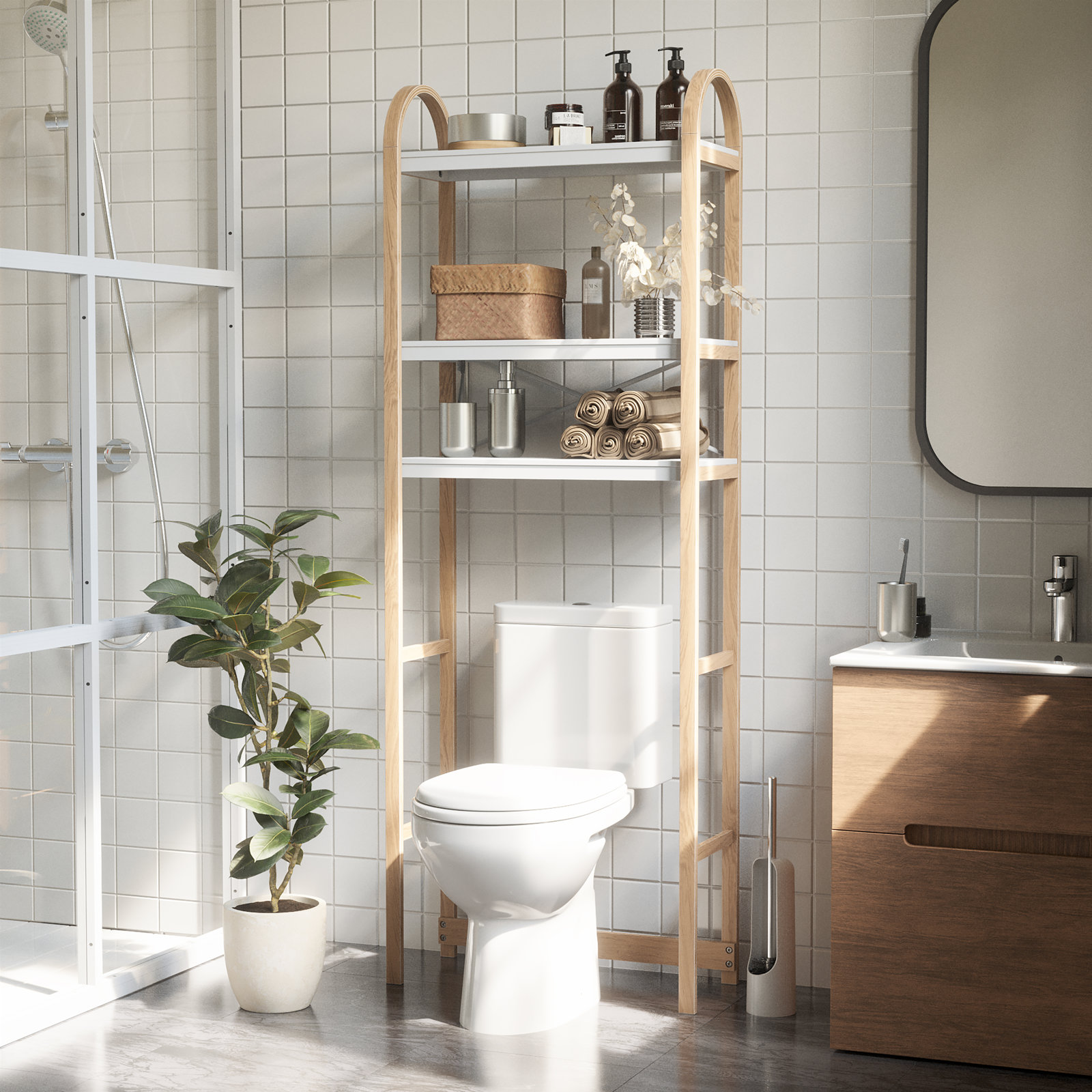 Solid Wood Over-The-Toilet Storage, White/Natural