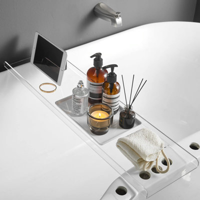 Clear Bathtub Tray Caddy, Bath Tub Rack Shelf, Luxury Bathroom Organizer Tablet Holder, Acrylic