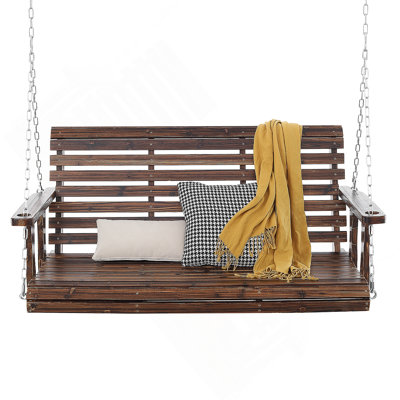 Balancelle en bois de 4,5 pi, balancelle de patio pour la cour et le jardin, capacité de charge améliorée de 880 lb, banc de balançoire robuste avec chaînes suspendues pour l'extérieur, brun carbonisé