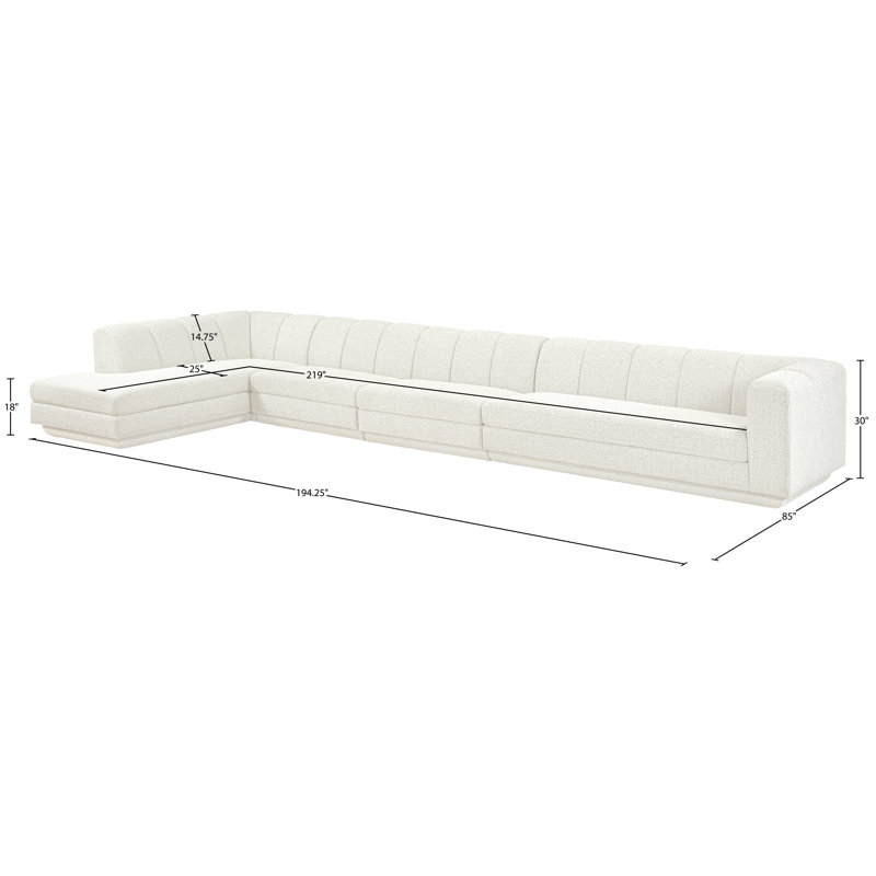 Tissu rembourré 4 pièces Landis Canapé modulaire modulaire, Tissu crème, Orienté à gauche (vu de face)