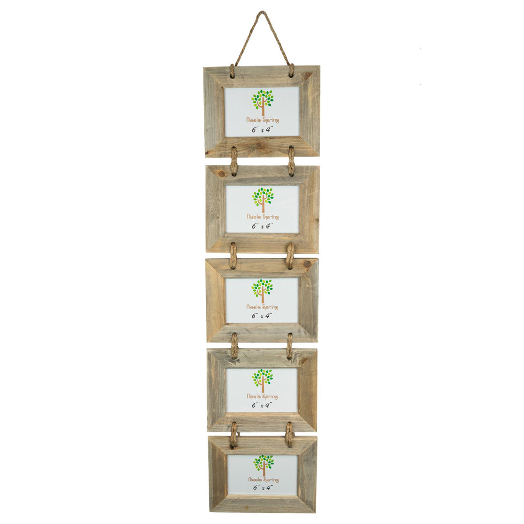 Nicola Spring Rustic Wooden Hanging Photo Frame - 5 Photos - 6 x 4" - Natural Brown - Image 5