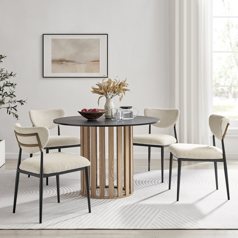 Hughey Dining Side Chair , Beige Fabric, Black