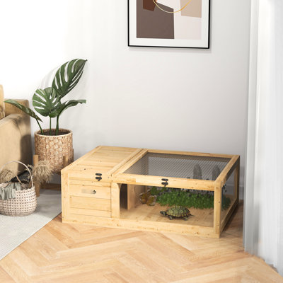 2 Reptile House - Expandable Run Space Yellow Wood Wooden Enclosure : Indoor Outdoor Turtle Habitat For Lizards, Geckos. Stable, With Side Panels Extr