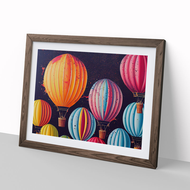 Hot Air Balloons Splashed Vol.5 Abstract - Single Picture Frame Print, 46cm H x 64cm W x 2cm D, Walnut