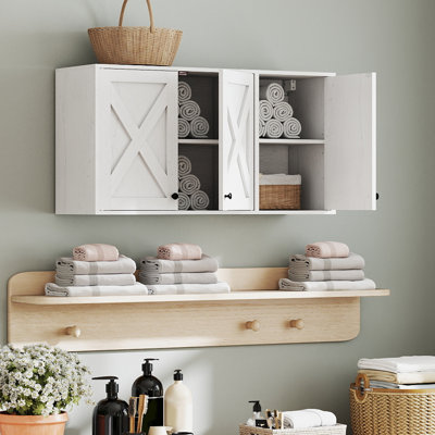 19"H Bathroom Kitchen Wall Mounted Farmhouse Storage Cabinet With Shelves