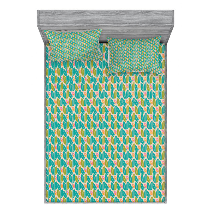 Microfiber Floral Sheet Set, Queen Sheet Set with Fitted Sheet