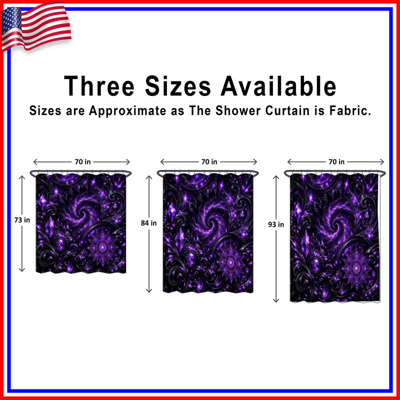 Rideaux de douche mauve à motif fractal, 70in W x 93in H