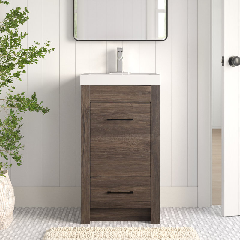 18.5" Single Bathroom Vanity With Cultured Marble Top, Vintage Oak, Matte Black