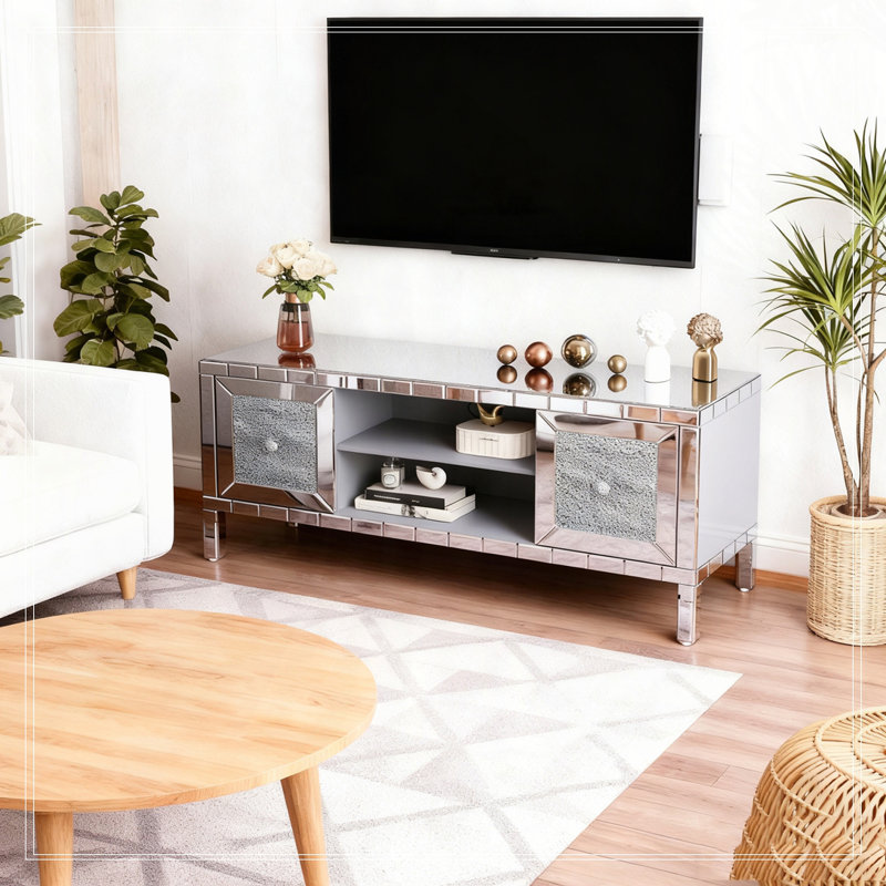 Meuble télé 60 po à miroir avec portes en verre concassé
