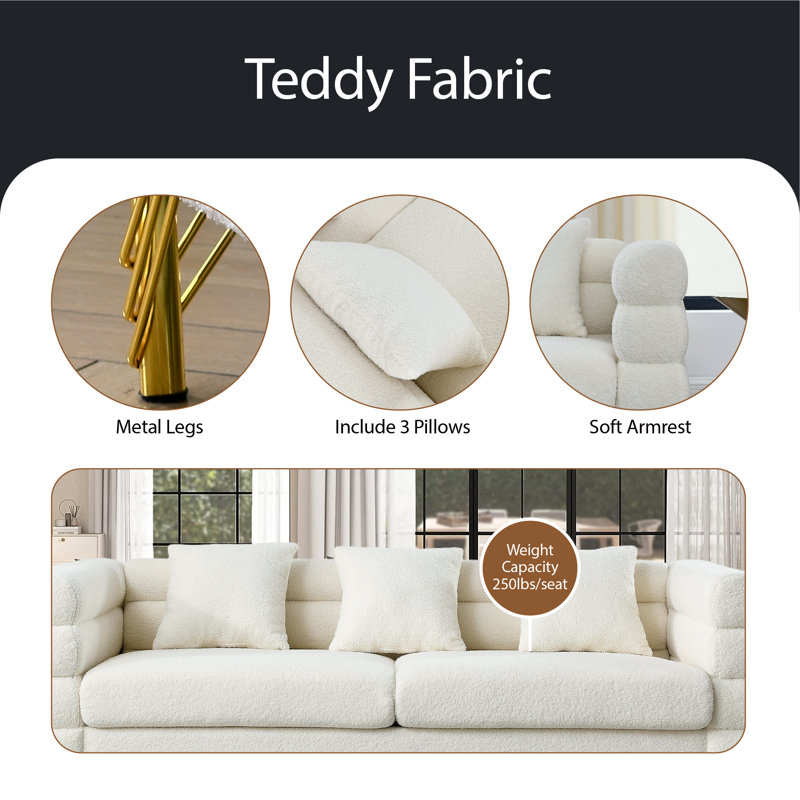 Myrle Upholstered 81'' Sofa, White Wool